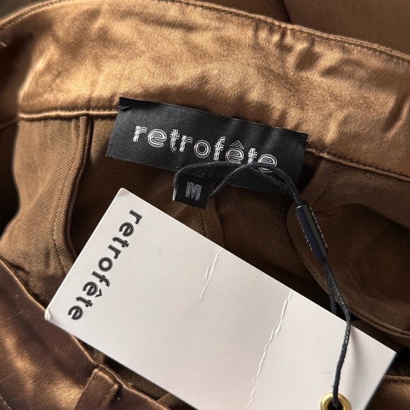 NWT RETROFETE Cognac Satin Low Rise Wide Leg Tailored Eliza Trousers M - Picture 5 of 9